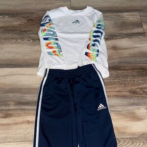 Adidas White and Multicolor Graphic Top with Navy Pants set size 8
